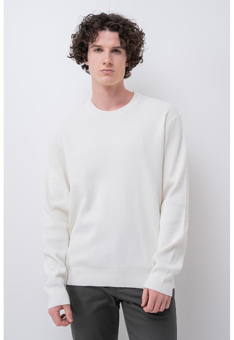 Calvin Klein Pulover texturat cu decolteu la baza gatului - Alb murdar