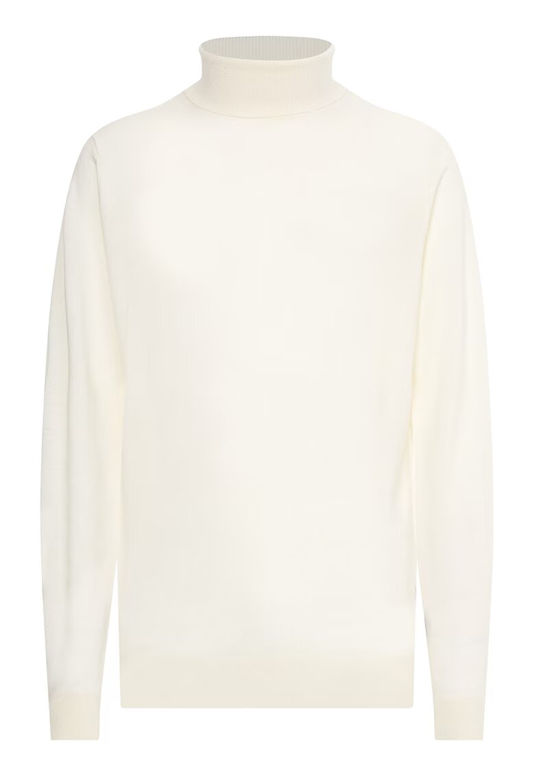 Calvin Klein Pulover tricotat fin din lana merinos cu guler inalt - Alb murdar