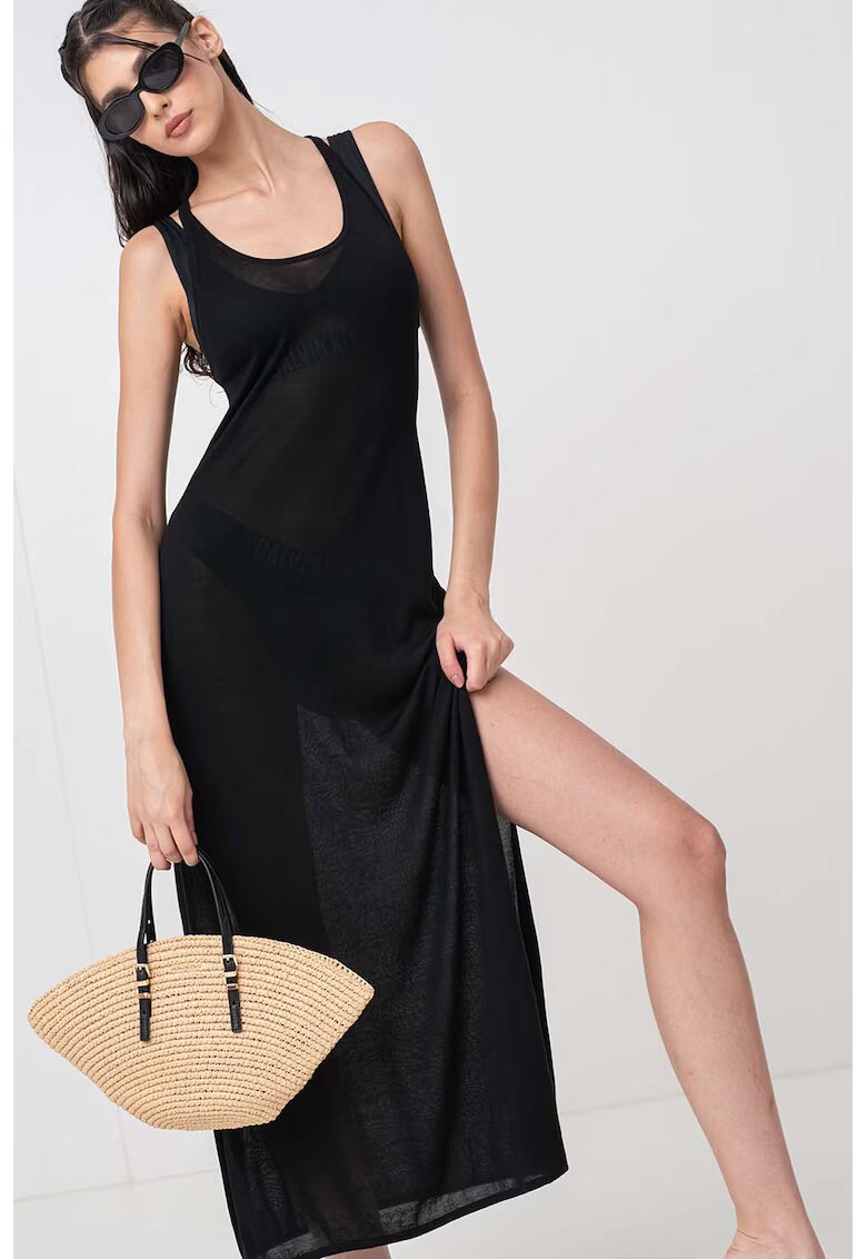 Calvin Klein Rochie de plaja lunga - din material transparent - Negru