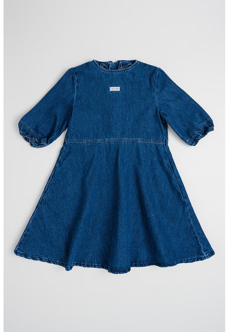 Calvin Klein Rochie evazata de denim cu decolteu la baza gatului - Albastru inchis
