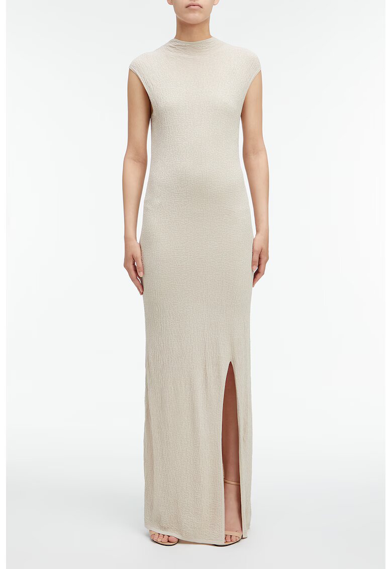 Calvin Klein Rochie fara maneci cu croiala bodycon si slit lateral - Bej deschis