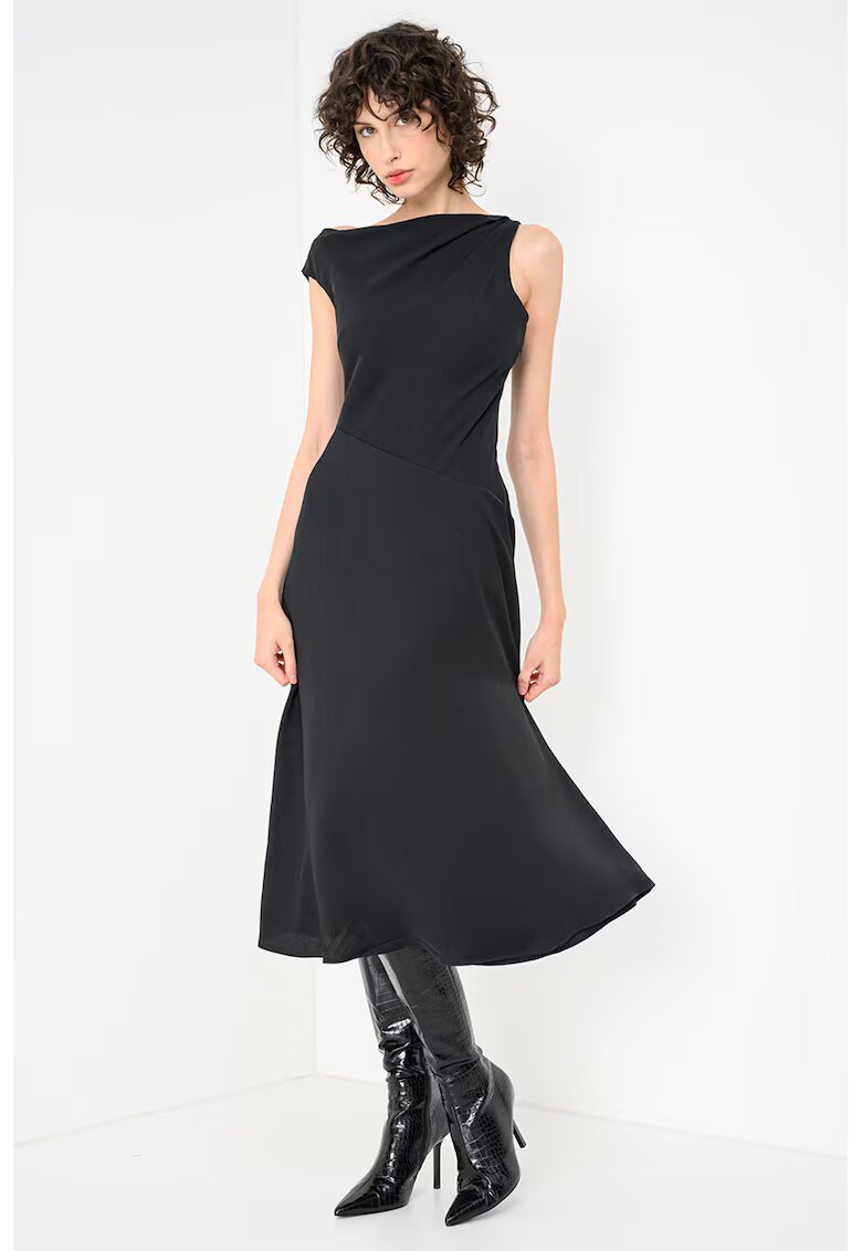 Calvin Klein Rochie midi cu decolteu pe un umar Crepe - Negru