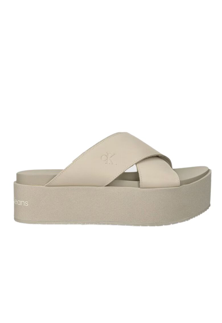 Calvin Klein Saboti pentru femei Flatform Cross - Piele - Bej -