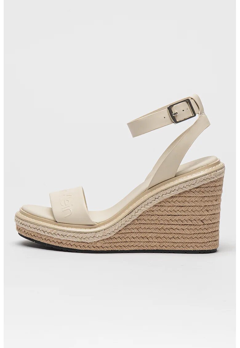 Calvin Klein Sandale din piele cu talpa wedge si catarama - Alb murdar