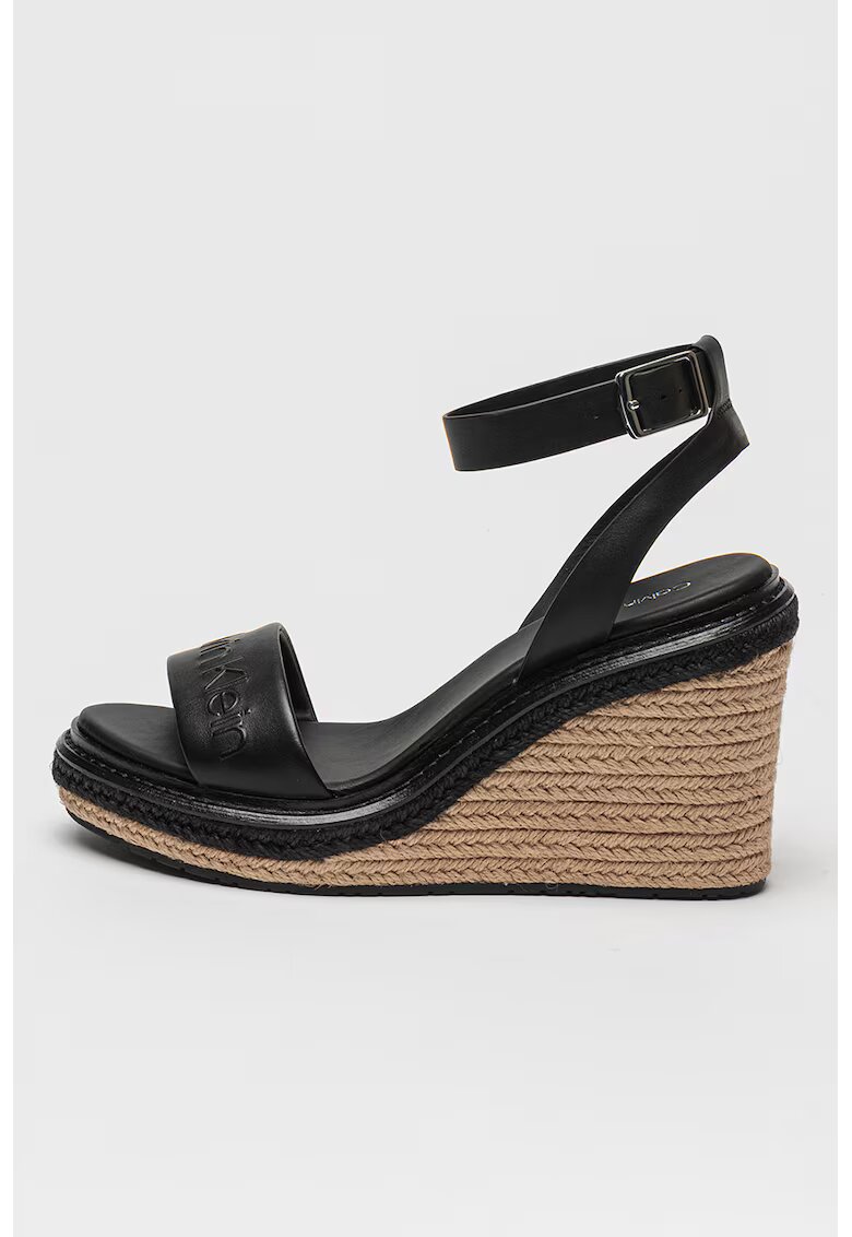 Calvin Klein Sandale din piele cu talpa wedge si catarama - Negru