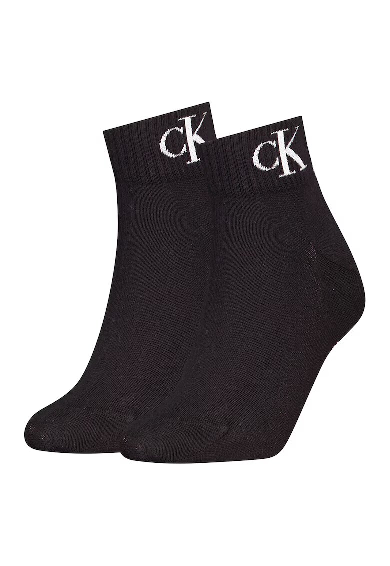 Calvin Klein Set de 2 perechi de sosete scurte cu logo - Negru/Alb optic