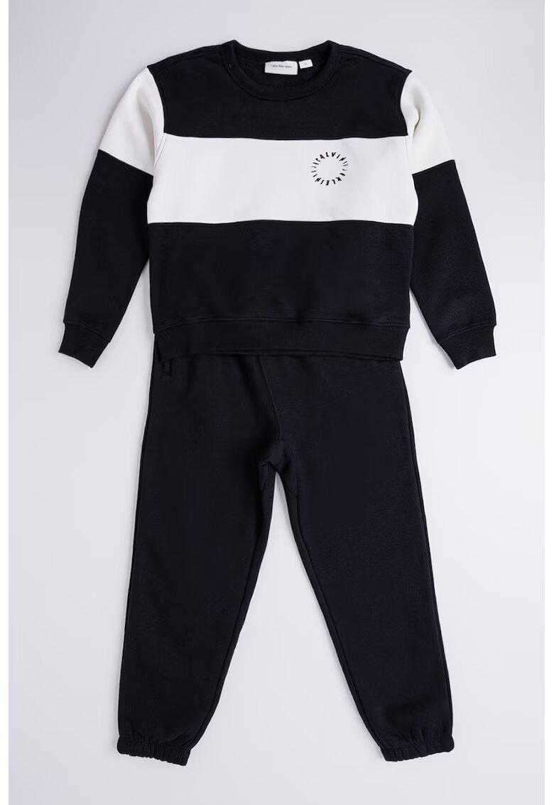 Calvin Klein Set de bluza de trening cu logo si paantaloni de trening cu snur - Alb/Negru