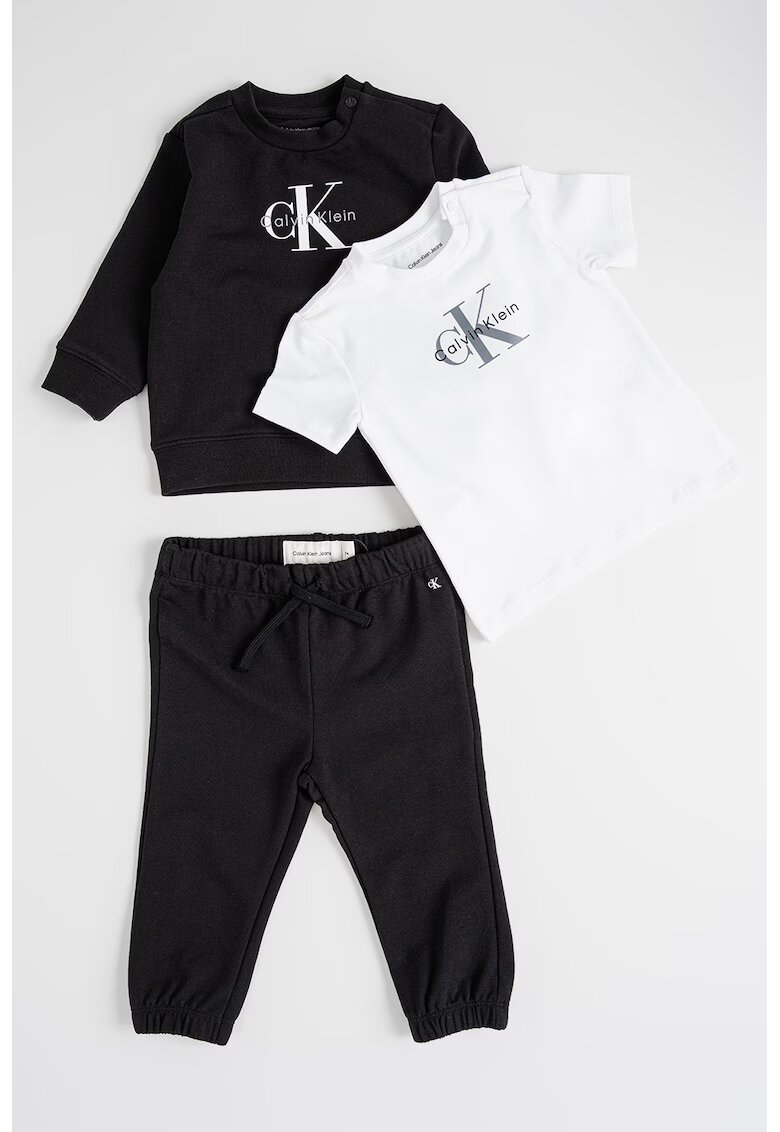 Calvin Klein Set de bluza de trening - tricou si pantaloni de trening din amestec de bumbac organic - 3 piese - Alb/Negru
