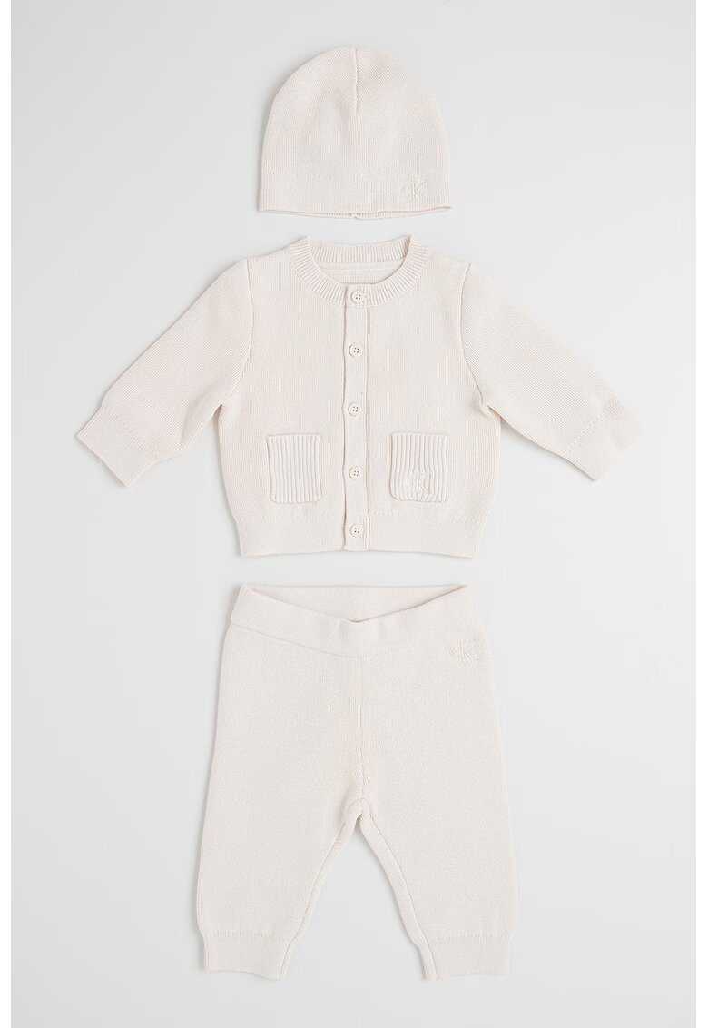 Calvin Klein Set de cardigan - pantaloni si caciula - Crem