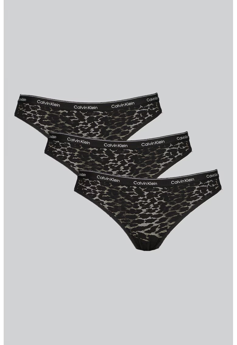 Calvin Klein Set de chiloti cu logo - 3 perechi - Negru/Alb murdar