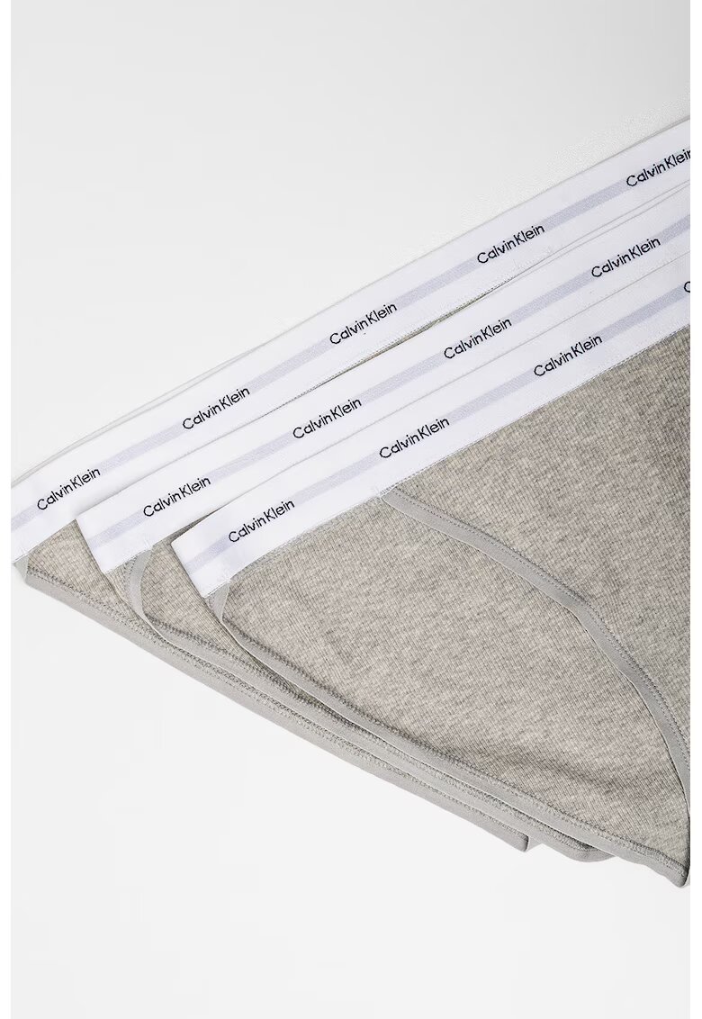 Calvin Klein Set de chiloti din amestec de bumbac cu logo in talie - 3 perechi - Gri melange