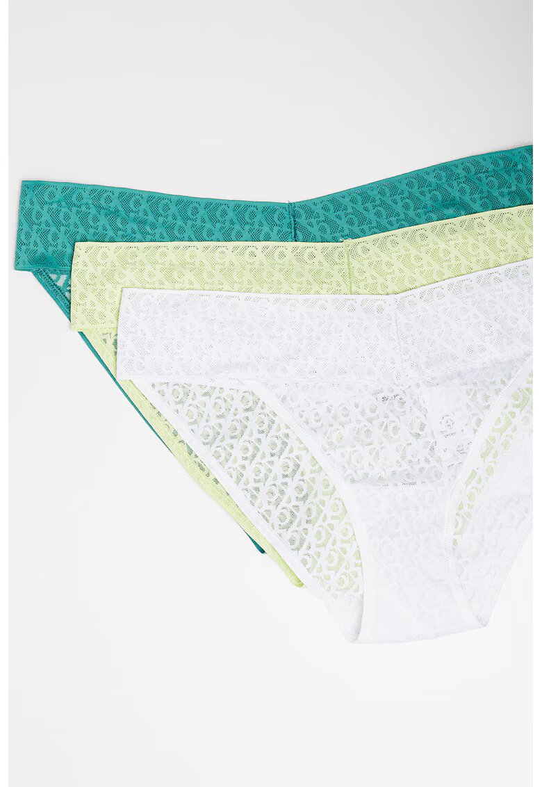 Calvin Klein Set de chiloti din dantela cu talie joasa - 3 perechi - Alb/Albastru petrol/Verde fistic