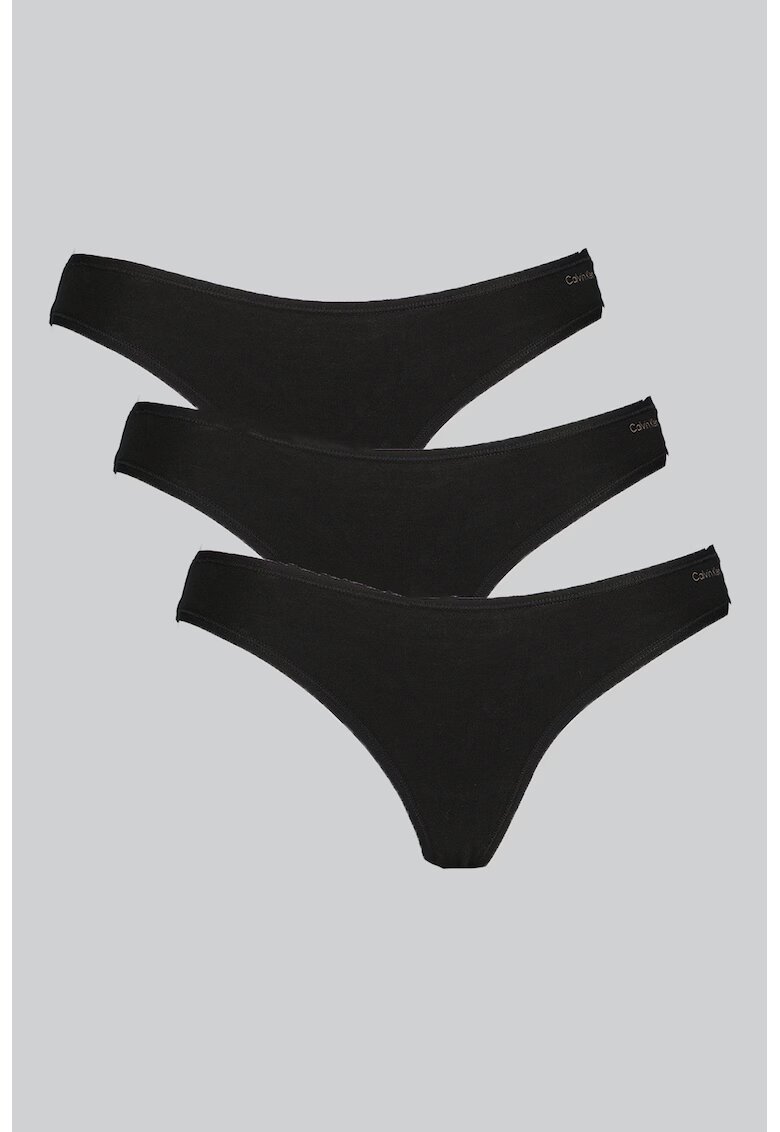 Calvin Klein Set de chiloti tanga cu logo - 3 perechi - Negru