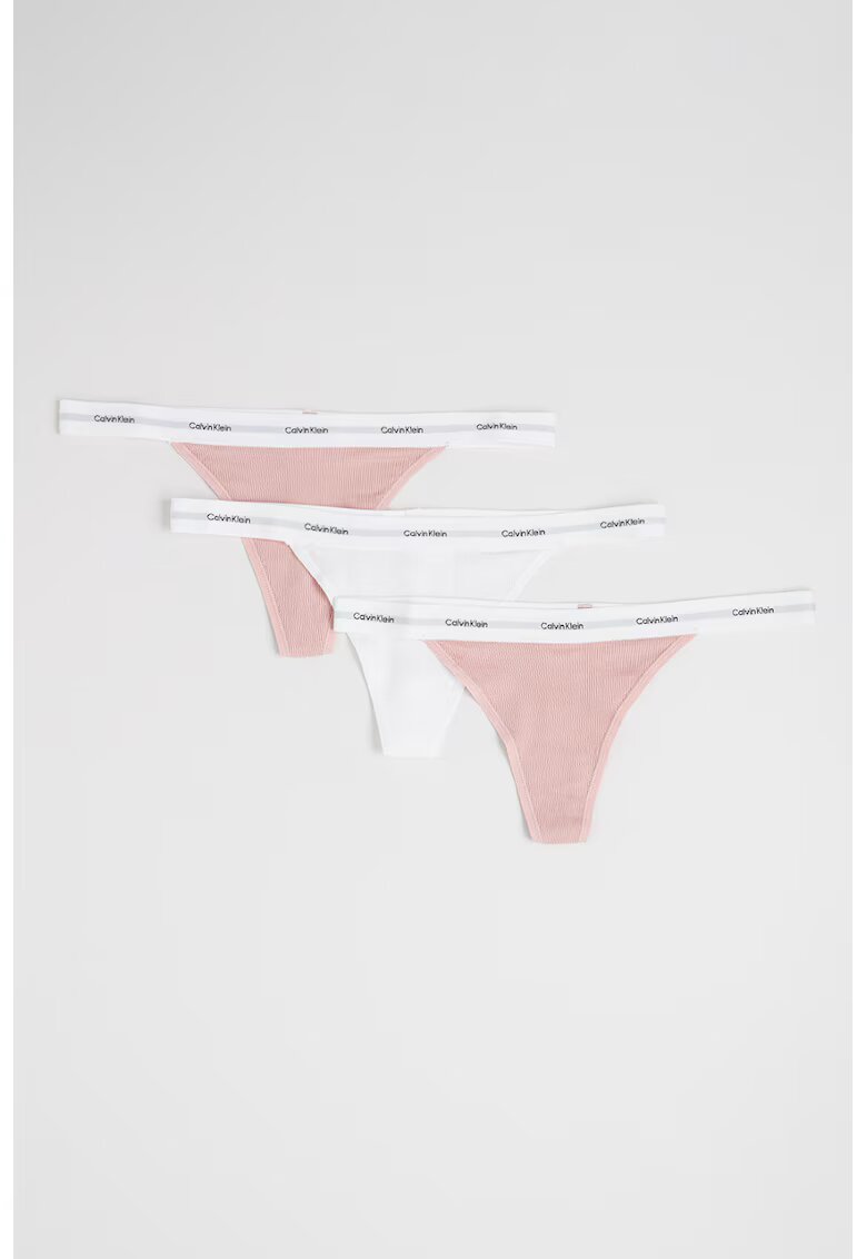 Calvin Klein Set de chiloti tanga cu logo in talie - 3 perechi - Alb/Roz prafuit