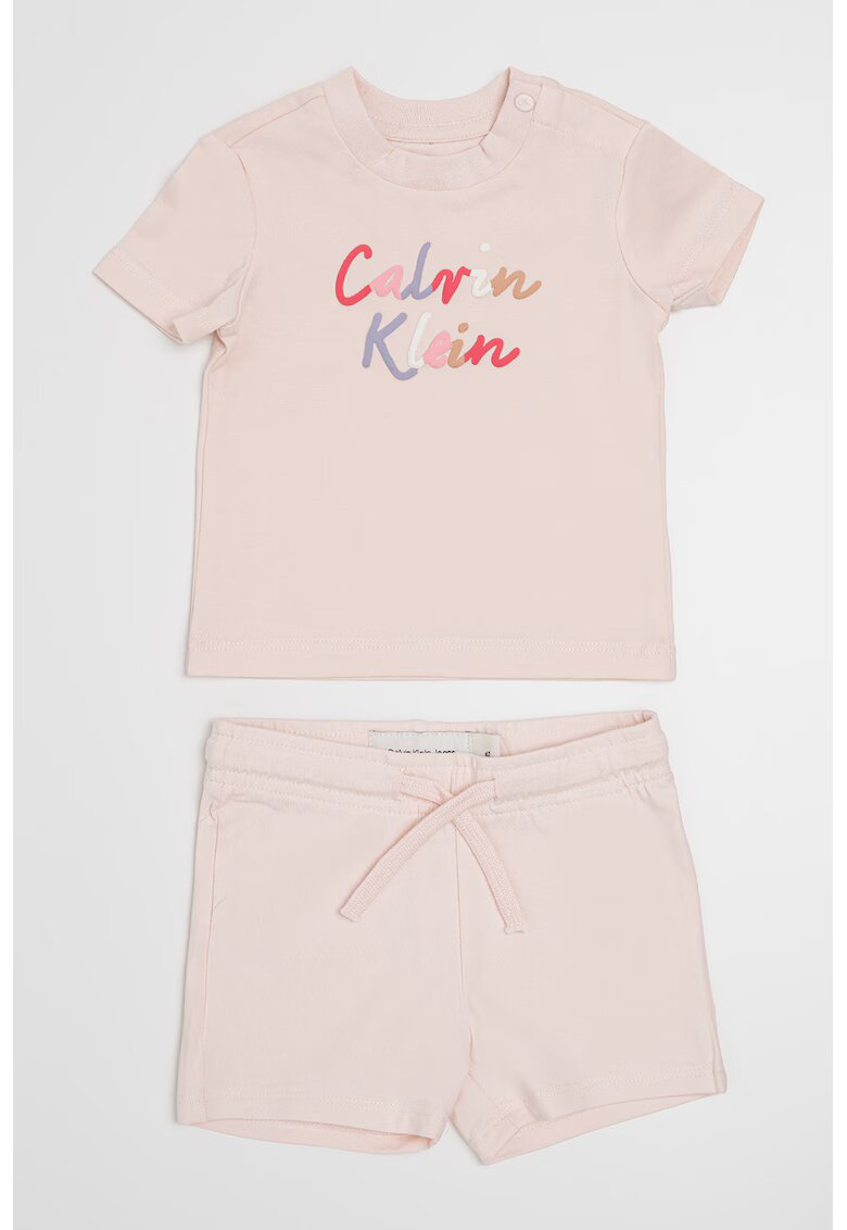 Calvin Klein Set de pantaloni scurti si tricou cu imprimeu logo - 2 Piese - Roz pal