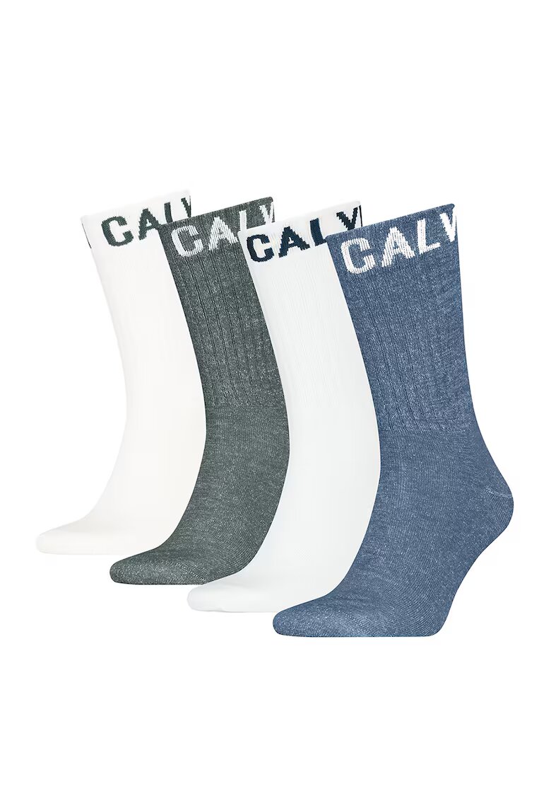 Calvin Klein Set de sosete lungi - 4 perechi - Albastru inchis/Alb murdar/Gri inchis