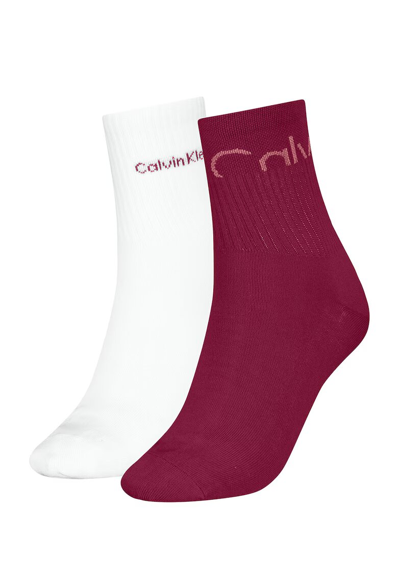 Calvin Klein Set de sosete lungi cu imprimeu logo - 2 perechi - Visiniu/Alb optic