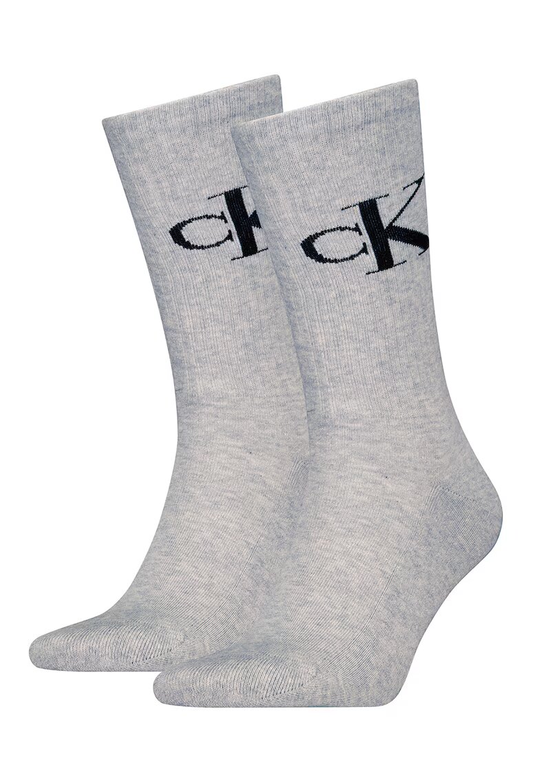 Calvin Klein Set de sosete lungi cu logo - 2 perechi - Gri deschis melange