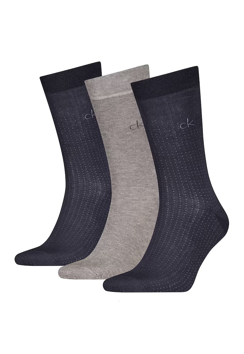 Calvin Klein Set de sosete lungi cu logo - 3 perechi - Gri deschis melange/Bleumarin