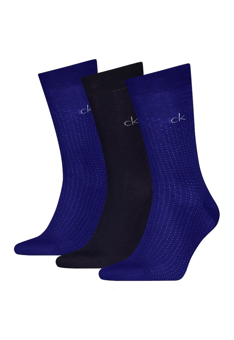 Calvin Klein Set de sosete lungi cu logo - 3 perechi - Negru/Albastru royal