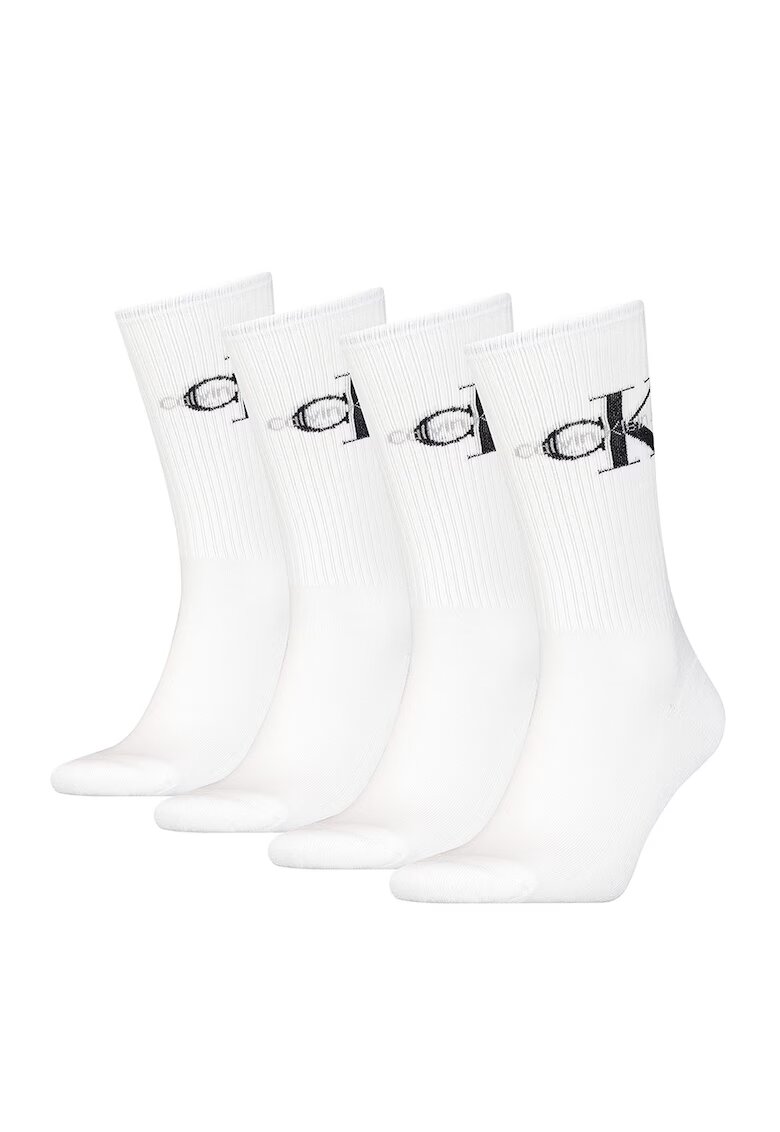 Calvin Klein Set de sosete lungi cu logo - 4 perechi - Negru/Alb optic