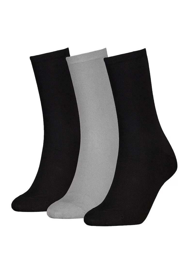 Calvin Klein Set de sosete lungi cu model uni - 3 perechi - Negru/Gri deschis