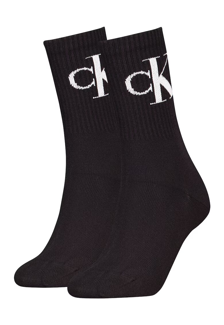 Calvin Klein Set de sosete lungi cu striatii - 2 perechi - Negru/Alb optic