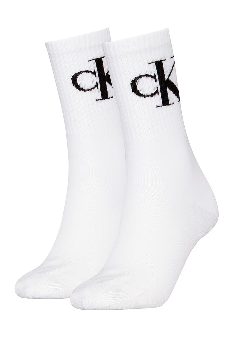 Calvin Klein Set de sosete lungi cu striatii - 2 perechi - Negru stins/Alb optic