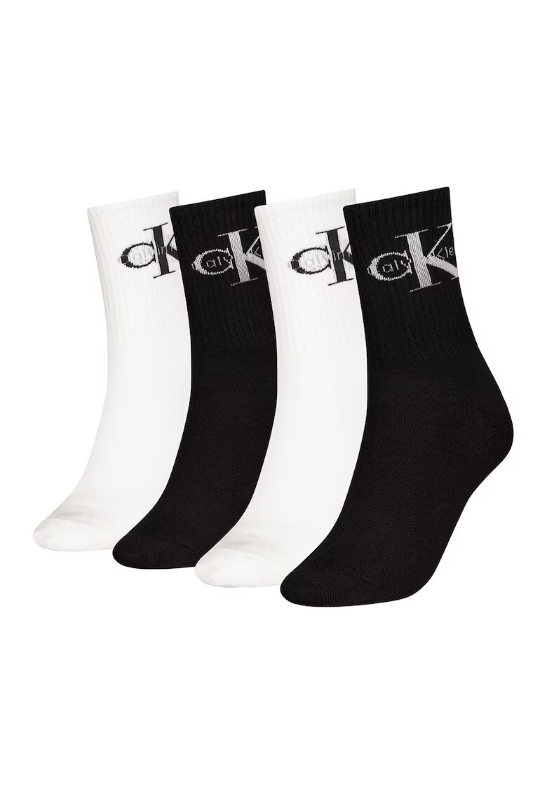 Calvin Klein Set de sosete lungi din amestec de bumbac - 4 perechi - Negru/Alb murdar