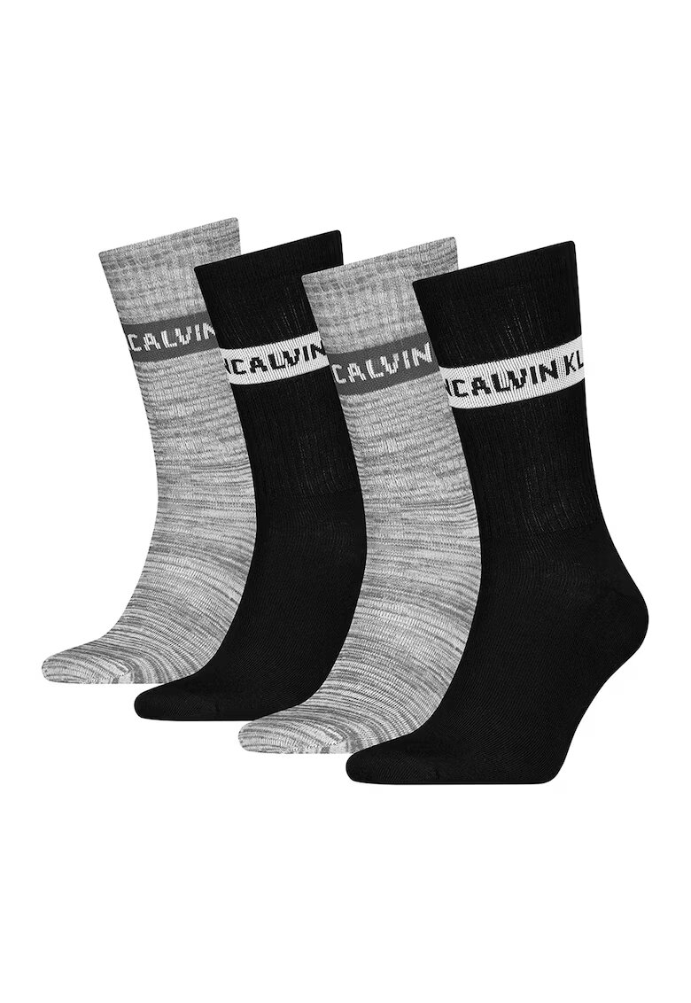 Calvin Klein Set de sosete lungi din amestec de bumbac - 4 perechi - Negru/Gri deschis melange