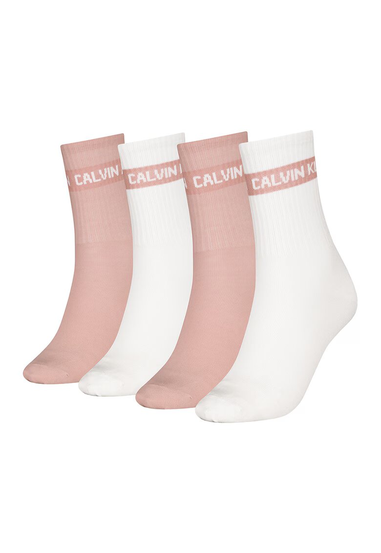 Calvin Klein Set de sosete lungi din amestec de bumbac cu logo - 4 perechi - Alb murdar/Roz prafuit