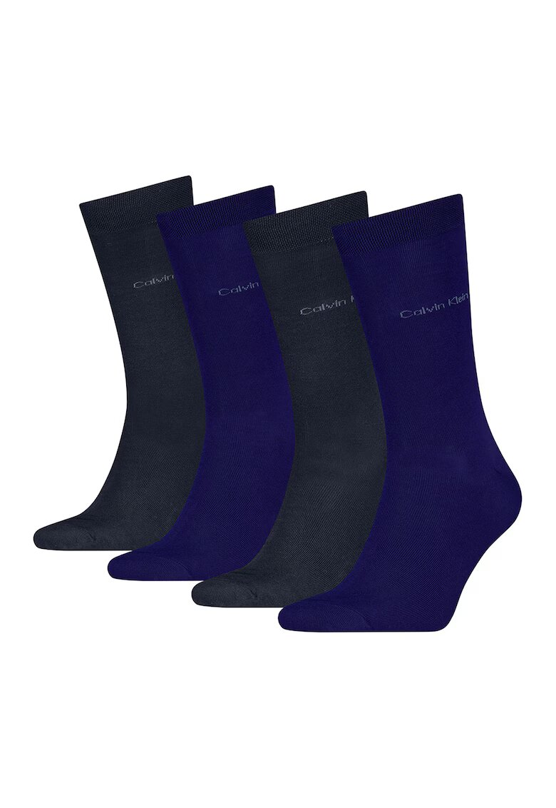 Calvin Klein Set de sosete lungi din amestec de bumbac cu logo - 4 perechi - Gri inchis/Bleumarin