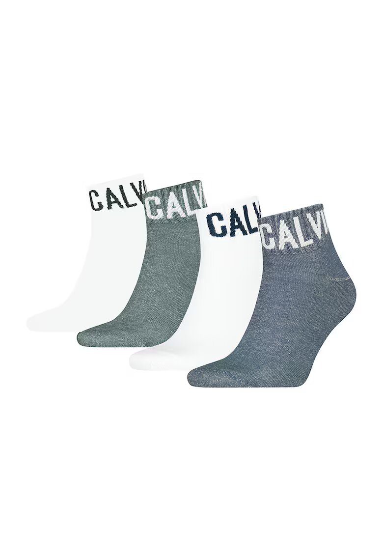 Calvin Klein Set de sosete pana la glezna - 4 perechi - Alb/Albastru inchis/Gri inchis