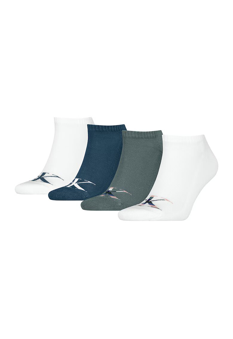 Calvin Klein Set de sosete pana la glezna - 4 perechi - Alb/Gri inchis/Bleumarin