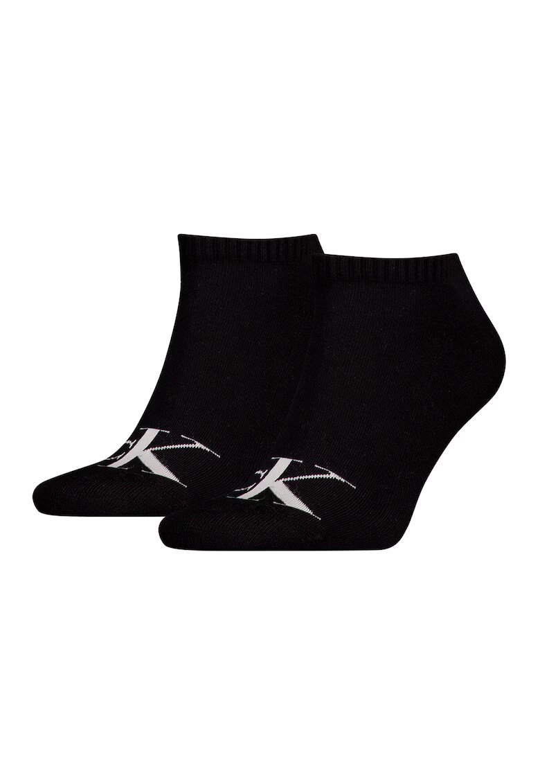 Calvin Klein Set de sosete pana la glezna cu logo - 2 perechi - Negru stins/Alb optic