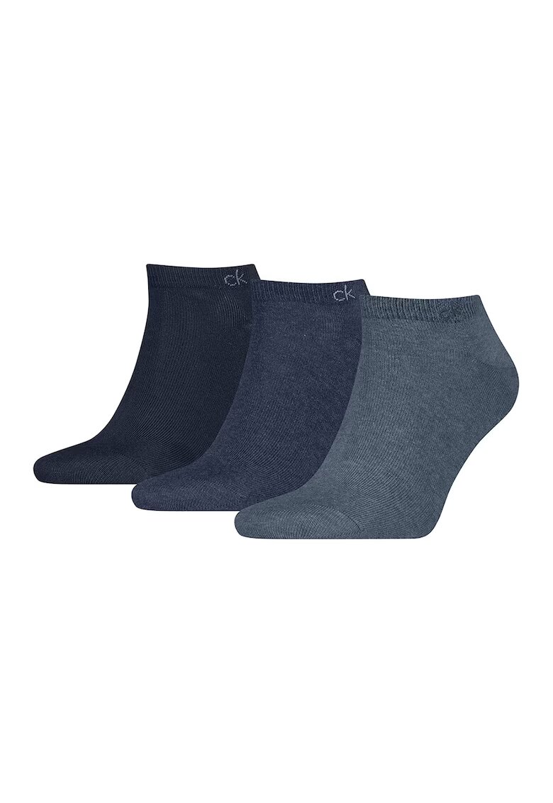 Calvin Klein Set de sosete pana la glezna cu model uni - 3 perechi - Albastru inchis/Albastru petrol/Bleumarin