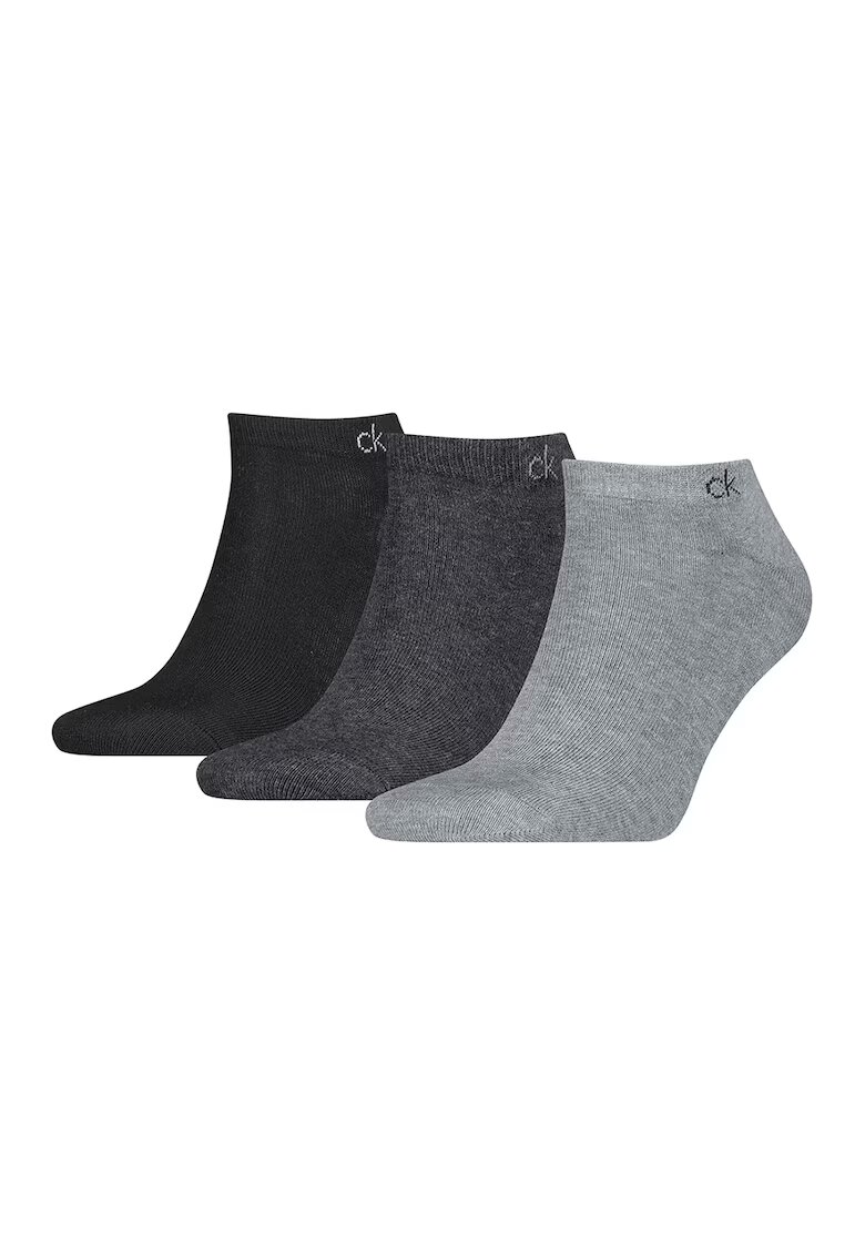 Calvin Klein Set de sosete pana la glezna cu model uni - 3 perechi - Negru/Gri inchis melange/Gri deschis melange