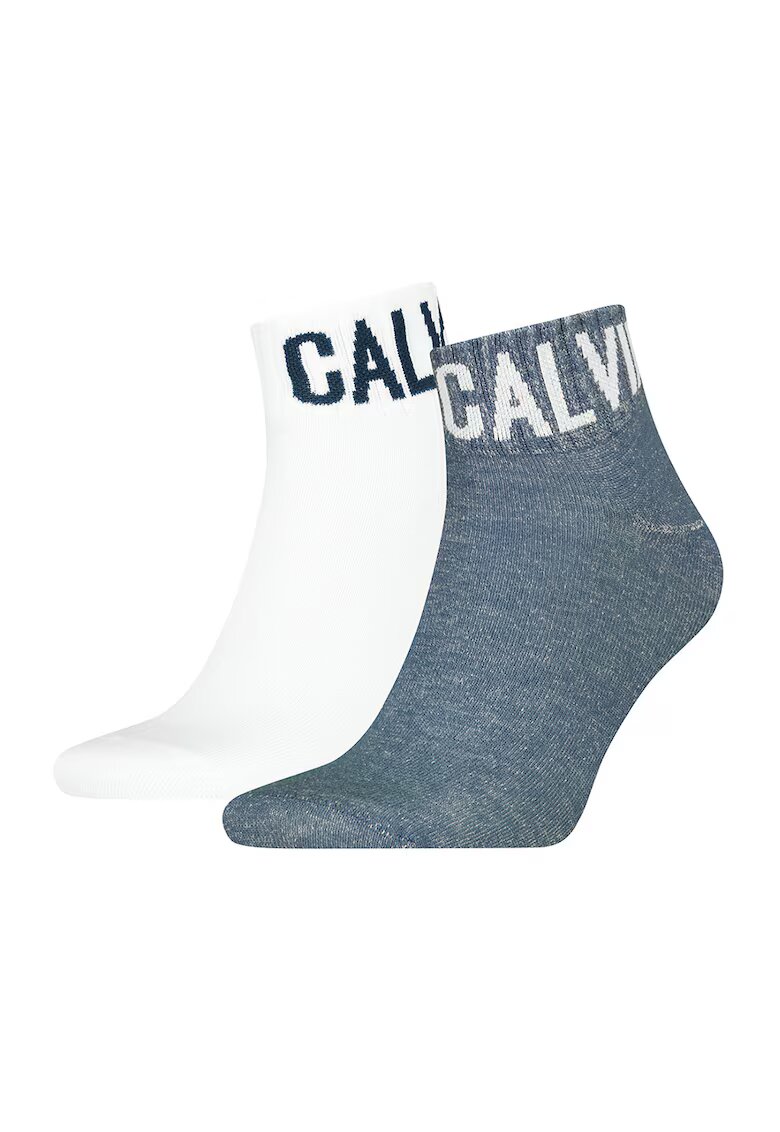 Calvin Klein Set de sosete scurte - 2 perechi - Alb/Albastru inchis