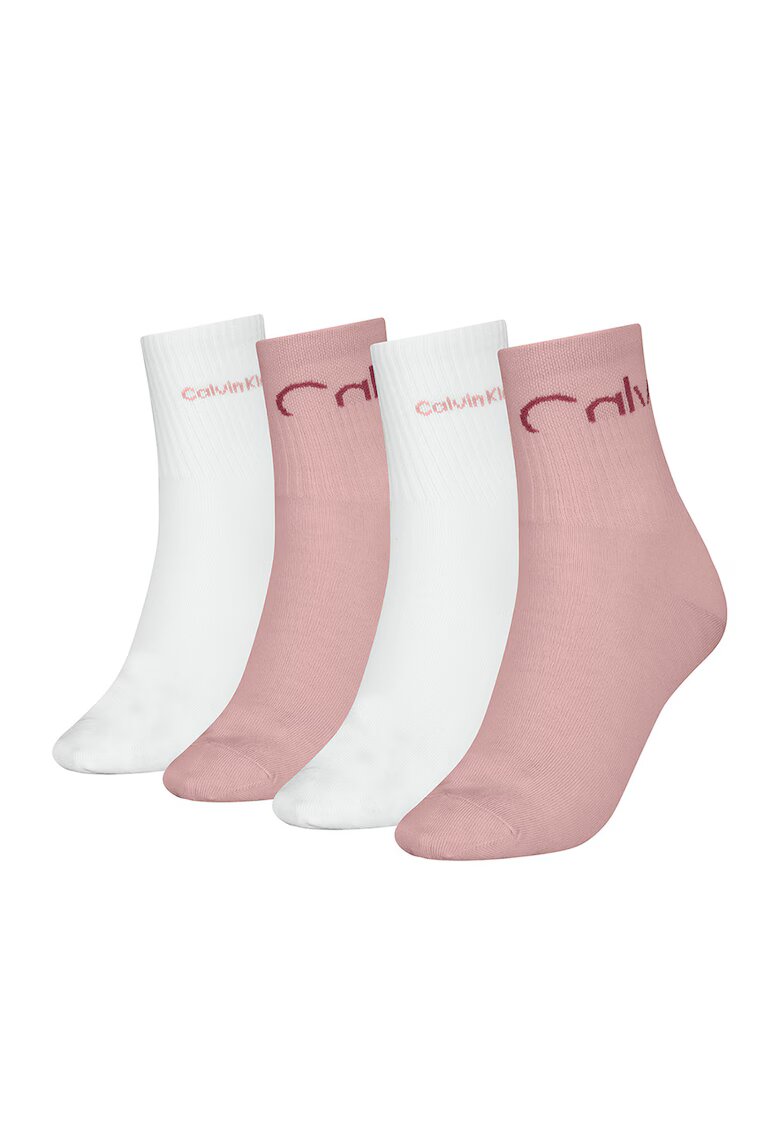 Calvin Klein Set de sosete scurte - 4 perechi - Alb murdar/Roz prafuit