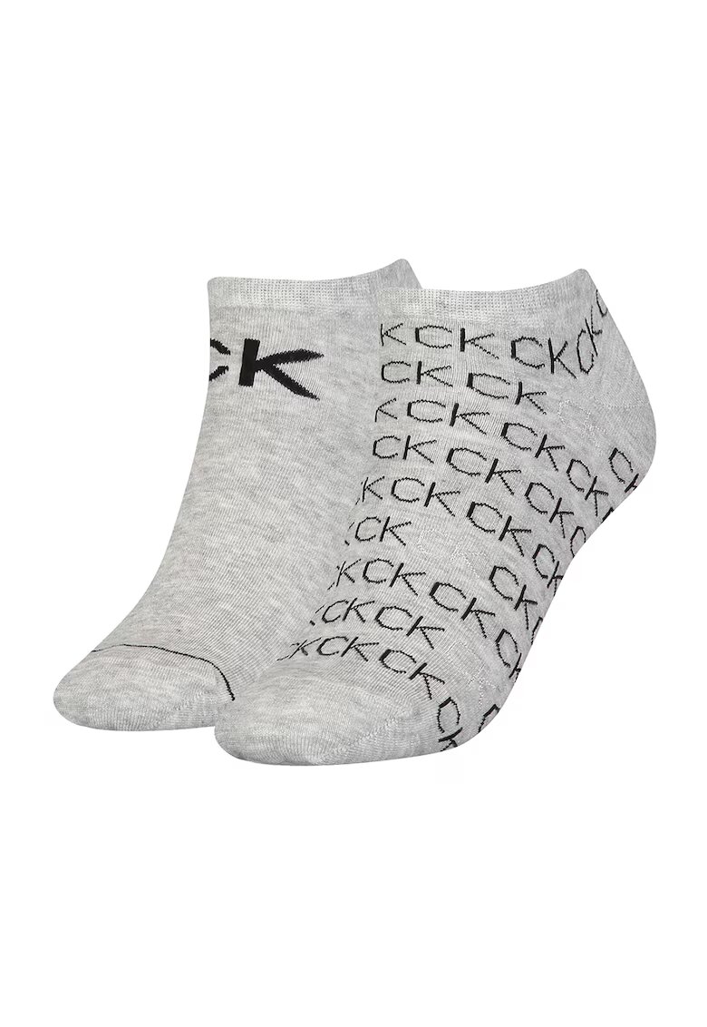 Calvin Klein Set de sosete scurte cu logo - 2 perechi - Gri melange