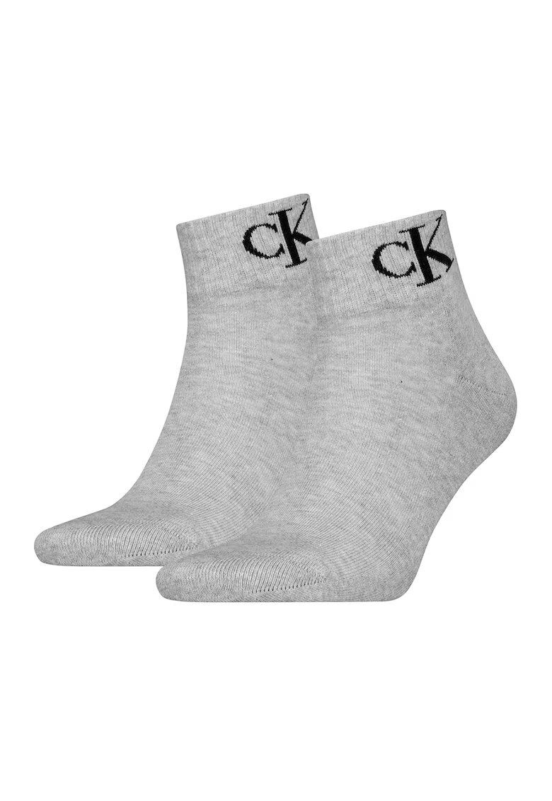 Calvin Klein Set de sosete scurte cu logo - 2 perechi - Negru/Gri inchis melange