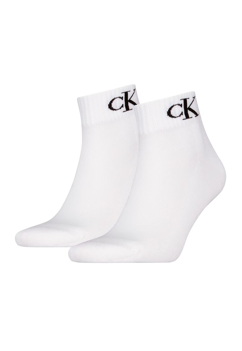 Calvin Klein Set de sosete scurte cu logo - 2 perechi - Negru stins/Alb murdar