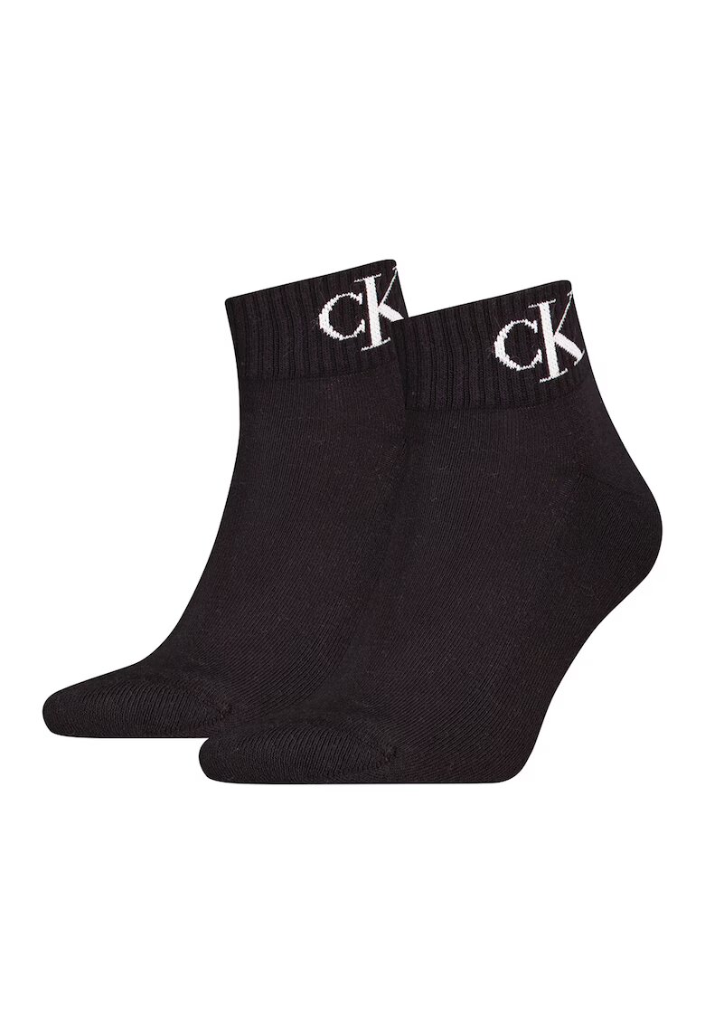 Calvin Klein Set de sosete scurte cu logo - 2 perechi - Negru stins/Alb optic
