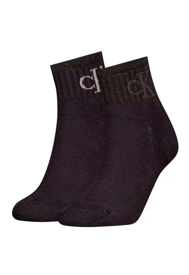 Calvin Klein Set de sosete scurte cu model logo - 2 perechi - Negru stins