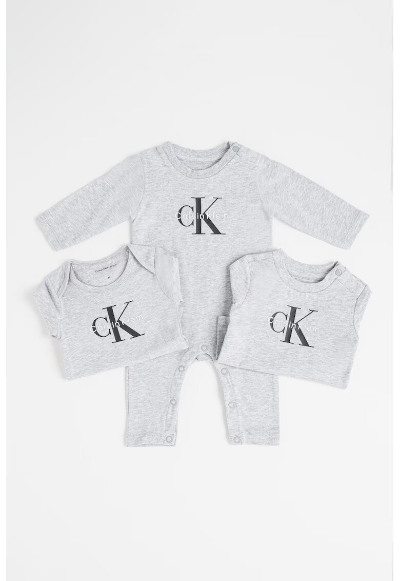 Calvin Klein Set de tricou si body-uri din amestec de bumbac - 3 piese - Gri melange