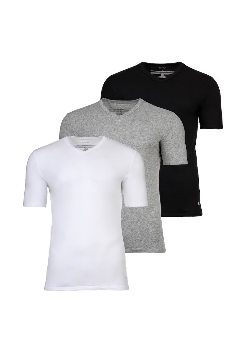 Calvin Klein Set de tricouri de casa cu decolteu in V Icon - 3 piese - Alb/Negru/Gri