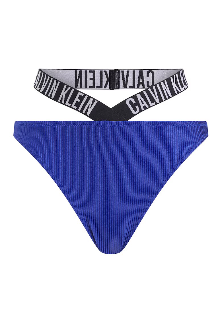 Calvin Klein Slip cu striatii si banda logo - Alb/Negru/Albastru royal