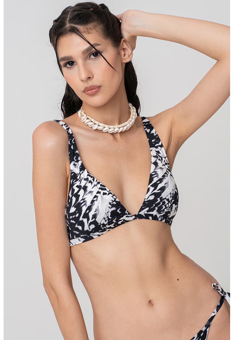 Calvin Klein Sutien de baie cu cupe triunghiulare - Alb/Negru