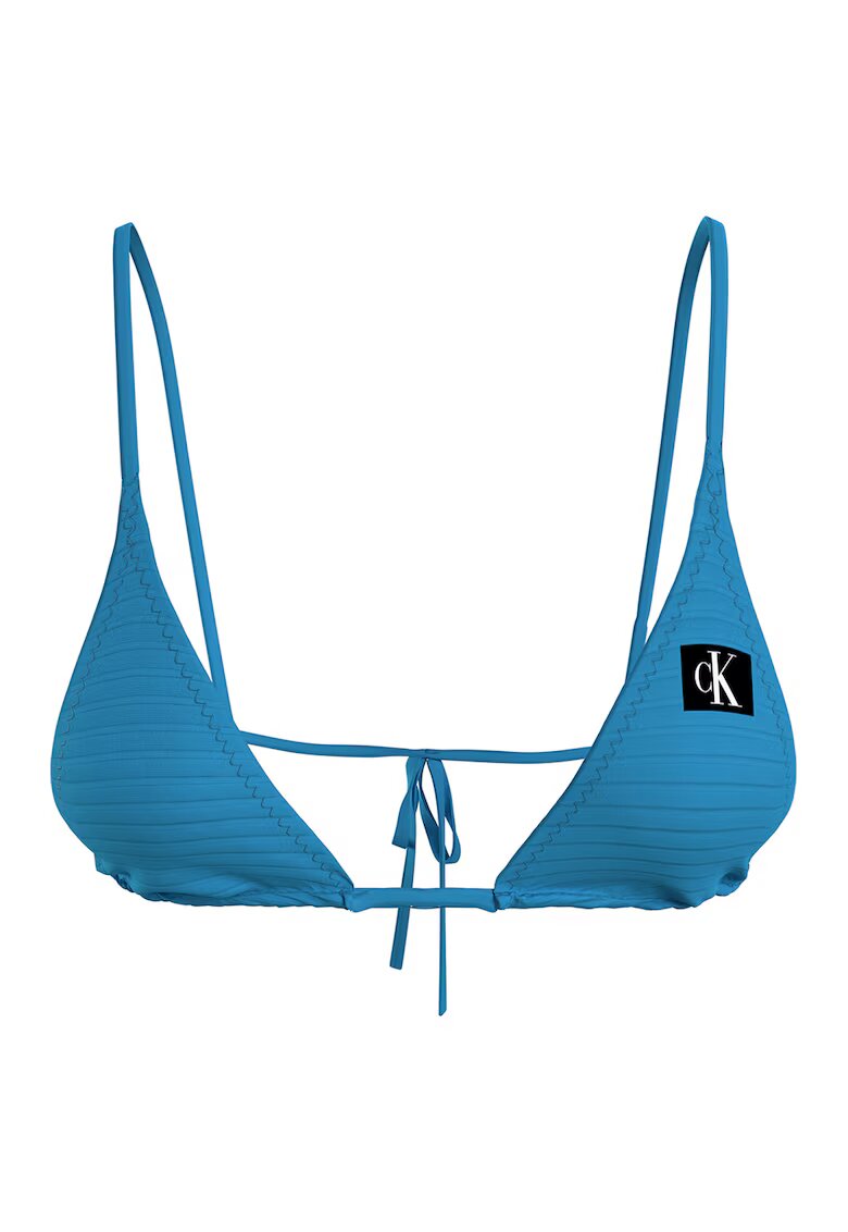 Calvin Klein Sutien de baie striat cu cupe triunghiulare - Albastru prafuit
