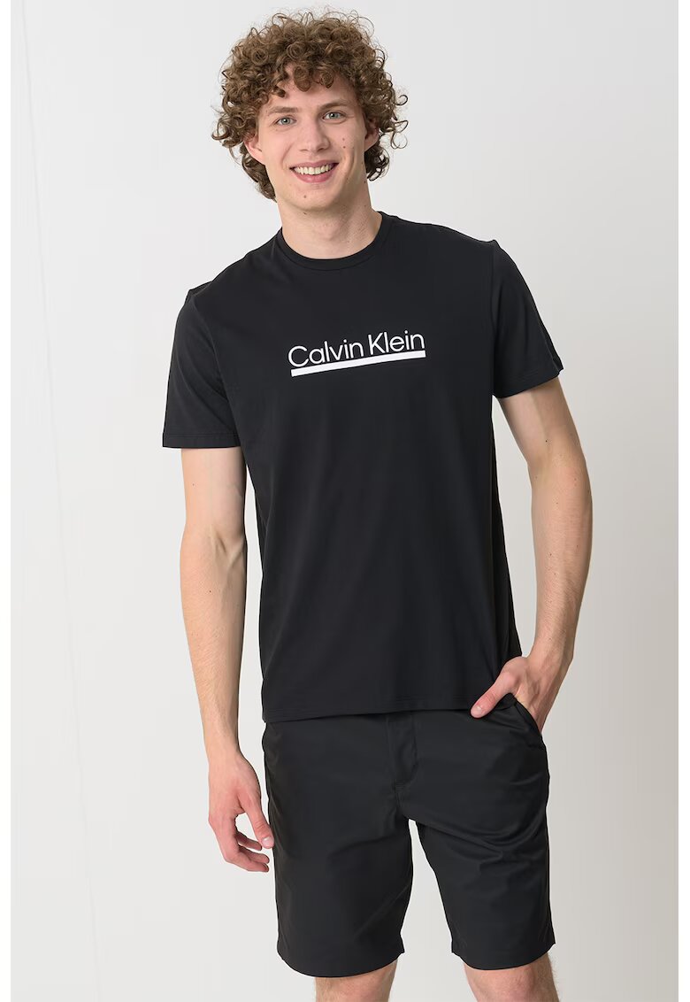 Calvin Klein Tricou cu decolteu la baza gatului si imprimeu logo - Alb/Negru